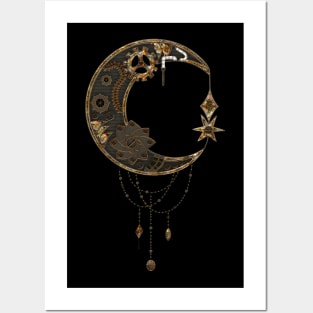 Noble steampunk moon with gears Posters and Art